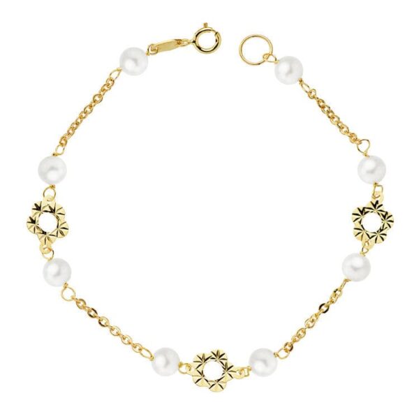 18K PULSERA FLOR Y PERLA 5 MM 18 CM