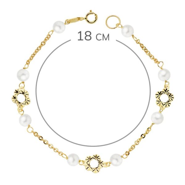 18K PULSERA FLOR Y PERLA 5 MM 18 CM - Imagen 2