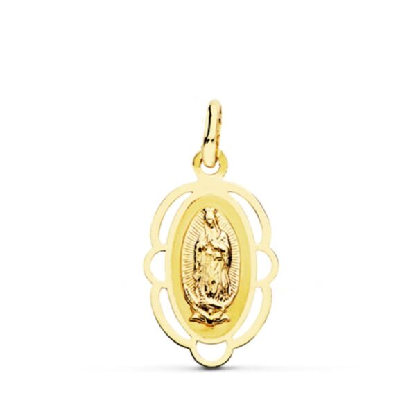 18K MEDALLA VIRGEN DE GUADALUPE CERCO 20X12 MM
