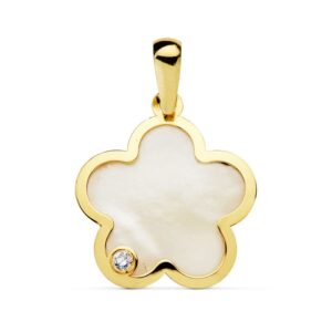 18K COLGANTE FLOR NACAR CIRCONITAS 17X17 MM