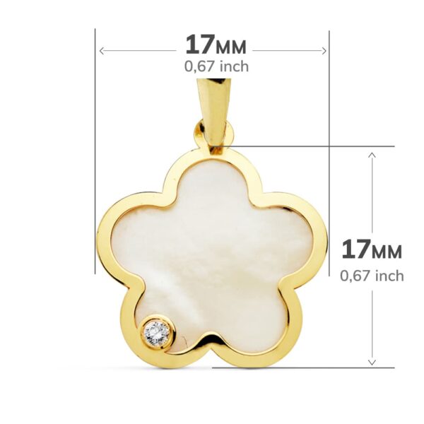 18K COLGANTE FLOR NACAR CIRCONITAS 17X17 MM - Imagen 2