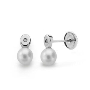 18K PENDIENTES PERLA Y DIAMANTES TALLA BRILLANTE 0.02 QTS.