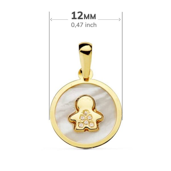 18K COLGANTE ORO AMARILLO NACAR NIÑO CIRCONITAS 12 MM - Imagen 2