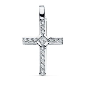 18K CRUZ ORO BLANCO CIRCONITAS 20X14 MM