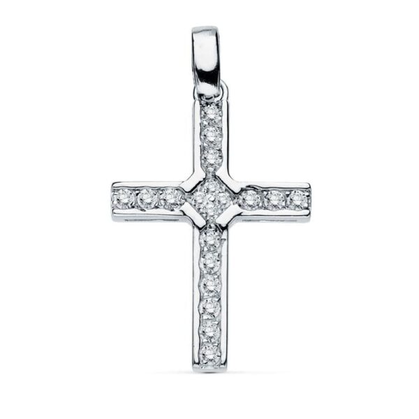 18K CRUZ ORO BLANCO CIRCONITAS 20X14 MM