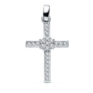18K CRUZ ORO BLANCO CIRCONITAS 19X13 MM
