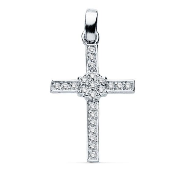18K CRUZ ORO BLANCO CIRCONITAS 19X13 MM
