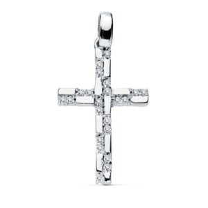 18K CRUZ ORO BLANCO CIRCONITAS 19X12 MM