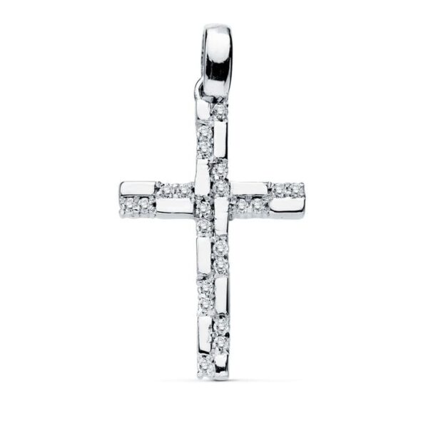 18K CRUZ ORO BLANCO CIRCONITAS 19X12 MM