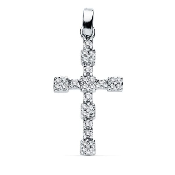 18K CRUZ ORO BLANCO CIRCONITAS 21X13 MM