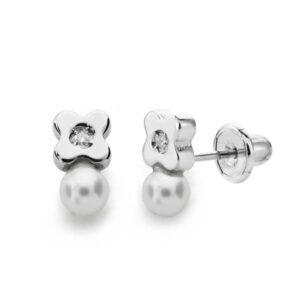 18K PENDIENTES PERLA 3 MM DIAMANTES TALLA BRILLANTE 0.012KTS