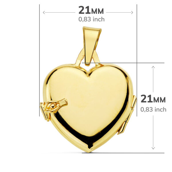 18K GUARDAPELO DIJE PORTAFOTOS CORAZON LISO 21X21 MM - Imagen 3