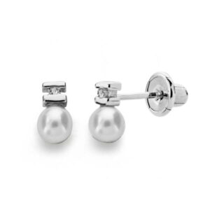 18K PENDIENTES PERLA 3 MM DIAMANTES TALLA BRILLANTE 0.012KTS