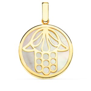 18K COLGANTE NACAR MANO DE FATIMA 20 MM