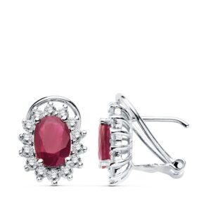 18K PENDIENTES ORO BLANCO RUBI 2.08 QTS. DIAMANTES S-HI. 0.580 QTS.