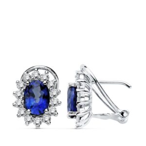 18K PENDIENTES ORO BLANCO ZAFIRO 1.96 QTS. DIAMANTES SI-H 0.580 QTS.