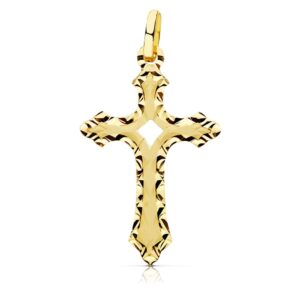 18K CRUZ SIN CRISTO TALLADA 27X17 MM