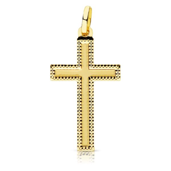 18K CRUZ SIN CRISTO TALLADA 27X15 MM