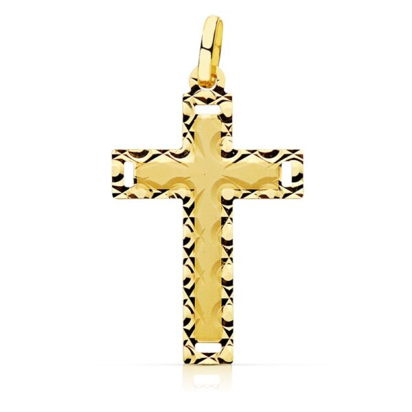 18K CRUZ SIN CRISTO TALLADA 28X17 MM