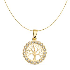 18K COLGANTE ARBOL DE LA VIDA 15 MM CADENA VENECIANA 42 CM