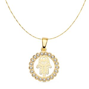 18K COLGANTE ORO AMARILLO MANO DE FATIMA CIRCONITAS 15 MM