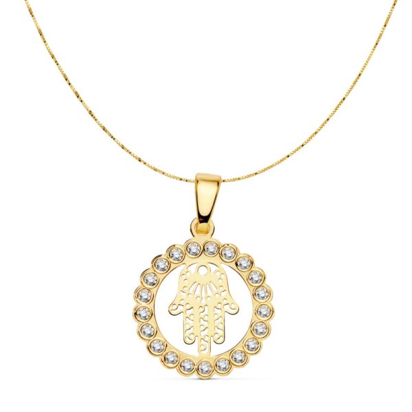 18K COLGANTE ORO AMARILLO MANO DE FATIMA CIRCONITAS 15 MM