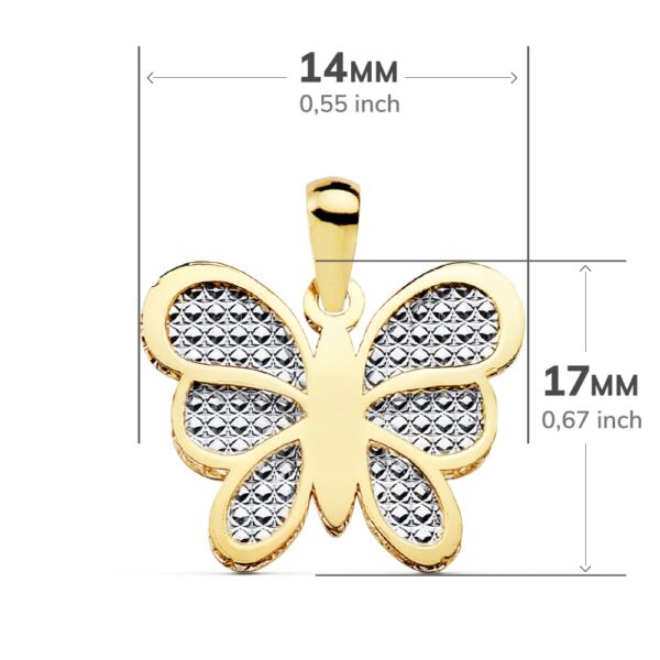 18K COLGANTE ORO BICOLOR MARIPOSA INTERIOR TALLADO 17X14 MM - Imagen 2