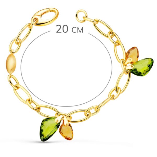 18K PULSERA ORO AMARILLO ESLABONES BRILLO Y PIEDRAS COLORES. ANCHO 7 MM 20 CM - Imagen 2