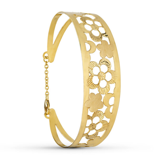 18K PULSERA RIGIDA ORO AMARILLO FLORES 20 MM