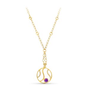 18K GARGANTILLA ORO AMARILLO MATE Y BRILLO MOTIVO REDONDO CIRCONITAS Y PIEDRA