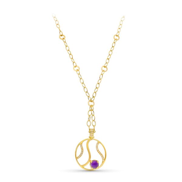 18K GARGANTILLA ORO AMARILLO MATE Y BRILLO MOTIVO REDONDO CIRCONITAS Y PIEDRA