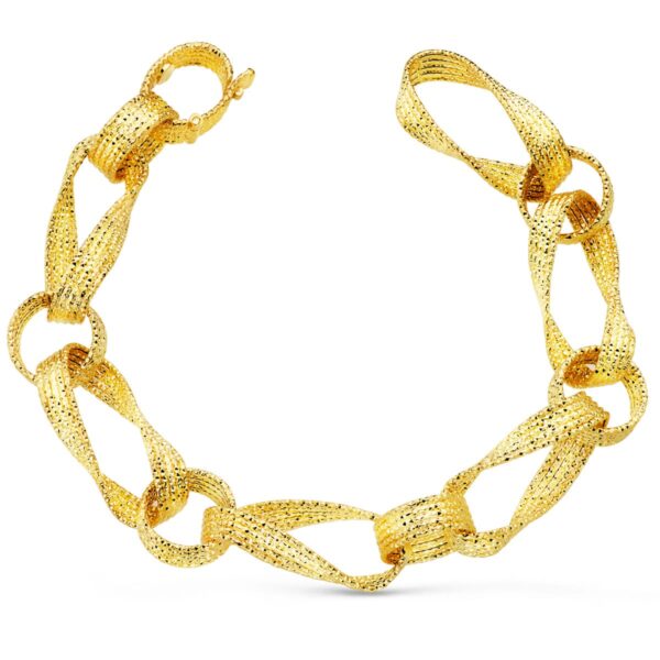 18K PULSERA ORO AMARILLO ESLABONES HUECOS ANCHO 12 MM LARGO 21 CM