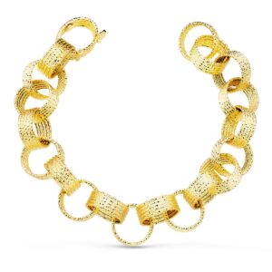18K PULSERA ORO AMARILLO ESLABONES REDONDOS HUECOS ANCHO 12 MM LARGO 20 CM