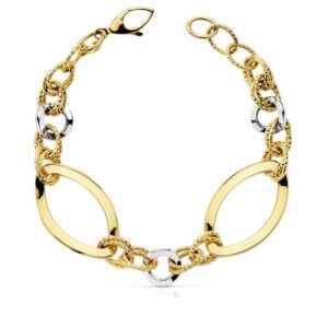 18K PULSERA BICOLOR HUECA ANCHO 18 MM LARGO 19 CM