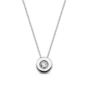 18K GARGANTILLA ORO BLANCO CHATON DIAMANTE 0.08 QTS. H-I CADENA 42 CM