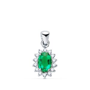 18K COLGANTE O.BLANCO ESMERALDA 0.39 QT. 14 DIAMANTES 0.14 QTS. SI-H. 10X8 MM