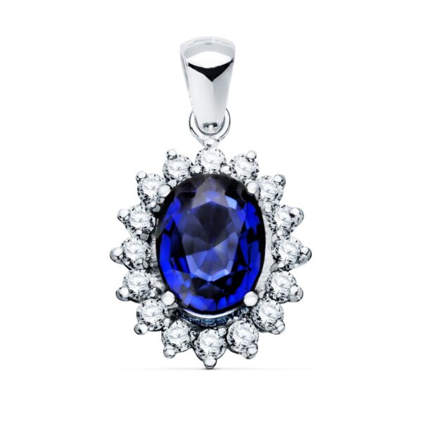 18K COLGANTE ORO BLANCO ZAFIRO 2.47 QT. 16 DIAMANTES 0.52 QTS. SI-H. 14X12 MM
