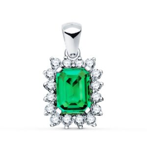 18K COLGANTE O.BLANCO ESMERALDA 1.50 QT. 16 DIAMANTES 0.56 QTS. SI-H. 13X11MM