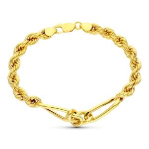 18K PULSERA ORO AMARILLO SALOMONICO ALTERNADO ESLABON CARTIER 20 CM 6.5 MM