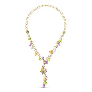 18K GARGANTILA ORO AMARILLO FLORES Y PIEDRAS COLORES