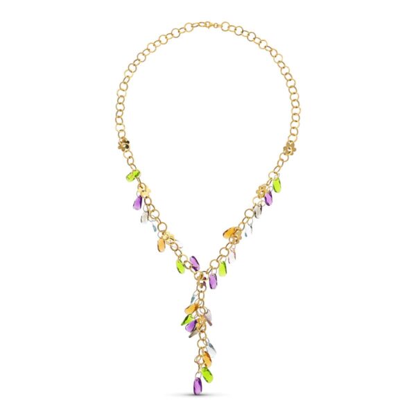 18K GARGANTILA ORO AMARILLO FLORES Y PIEDRAS COLORES