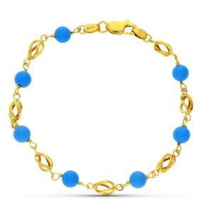18K PULSERA ORO AMARILLO JAULA TURQUESA 17 CM