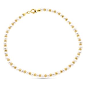 18K PULSERA ORO AMARILLO PERLA 3 MM Y ANILLAS BRILLO 19 CM