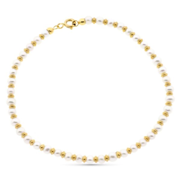 18K PULSERA ORO AMARILLO PERLA 3 MM Y ANILLAS BRILLO 19 CM