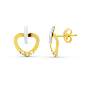 18K PENDIENTES ORO BICOLOR CORAZON. 11 X 8 MM.