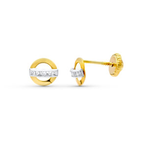 18K PENDIENTES ORO BICOLOR CIRCONITAS. 6 MM.