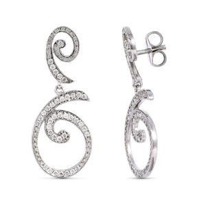 18K PENDIENTES LARGOS ORO BLANCO CON CIRCONITAS 35X14 MM CIERRE PRESION