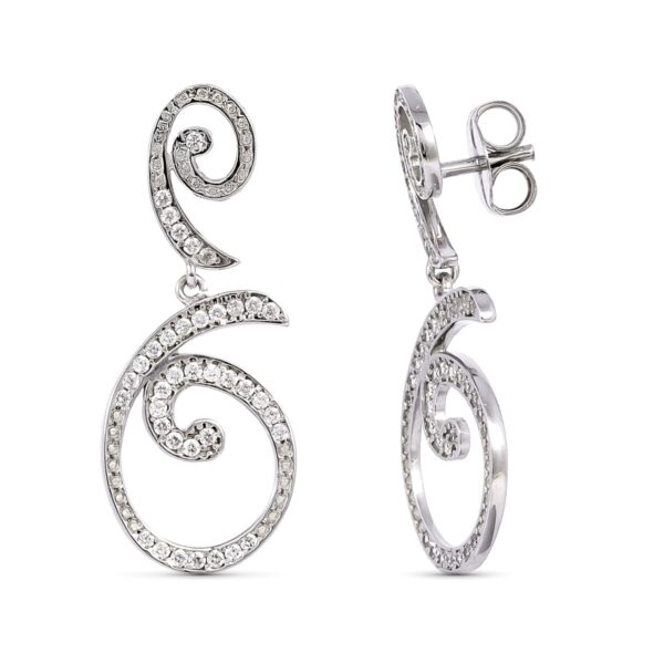 18K PENDIENTES LARGOS ORO BLANCO CON CIRCONITAS 35X14 MM CIERRE PRESION