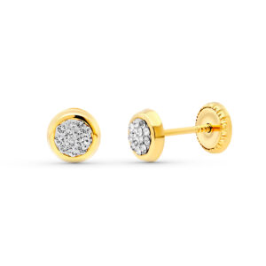 18K PENDIENTES ORO AMARILLO REDONDOS CIRCONITAS. 5 MM.