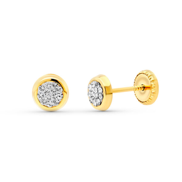 18K PENDIENTES ORO AMARILLO REDONDOS CIRCONITAS. 5 MM.